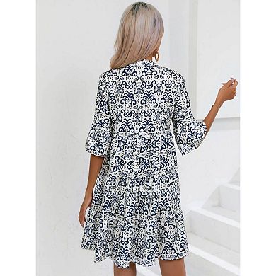 Women's Boho Print Tiered Mini Dress