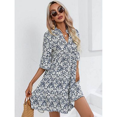 Women's Boho Print Tiered Mini Dress