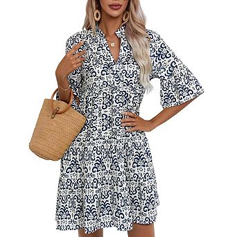 Women's Boho Print Tiered Mini Dress