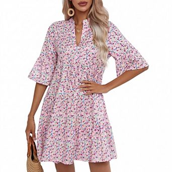 Women's Boho Print Tiered Mini Dress