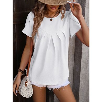 Women's Casual Round Neck Basic Tops Short Sleeve Loose Fit Curved Back Blouses Tshirts