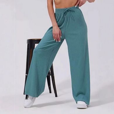 Womens Wide Leg Solid Color High Waisted Adjustable Drawstring Trousers Casual