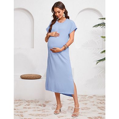 Women's Spring Dress Round Neck Short Sleeve Mid Length A line Layered