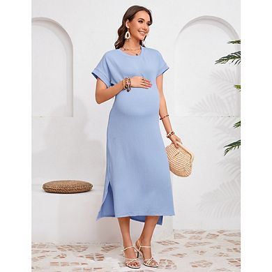 Women's Spring Dress Round Neck Short Sleeve Mid Length A line Layered