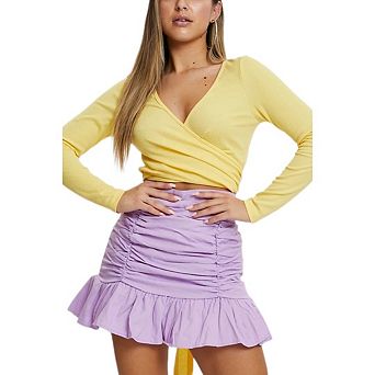 Women's Summer Ruched Ruffle Mini Skirts Solid Color Casual Flowy Short Skirt