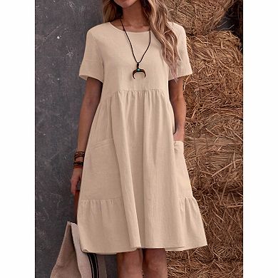 Women's Tiered Pocket Casual Midi Dress
