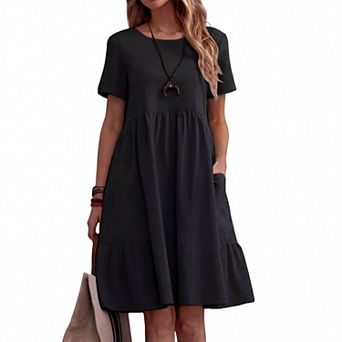 Women's Tiered Pocket Casual Midi Dress
