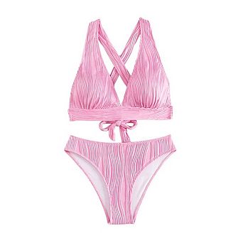 Women's Two Piece Bikini Sets High Cut Solid Color Swimsuits Halter Bathing Suits