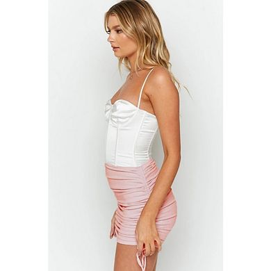 Women's Pleated Knit Skirts Side Drawstring Solid Color Mini Bodycon Wrap Skirt