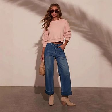 Women's Wide High Waisted Stretchy Straight Baggy Loose Ankle Denim Pants