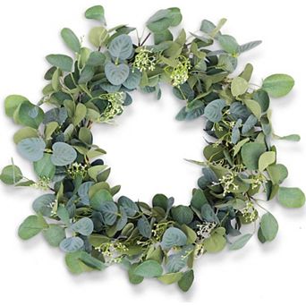 20" Eucalyptus Wreath Handmade Green Leaves Floral Wall Decor