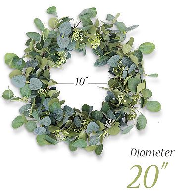 20" Eucalyptus Wreath Handmade Green Leaves Floral Wall Decor