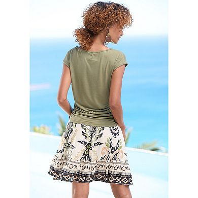 Lascana Women's Printed Fit And Flare Skirt