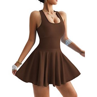 Women's Tennis Dress with Shorts Underneath Racerback Workout Dress with Pockets