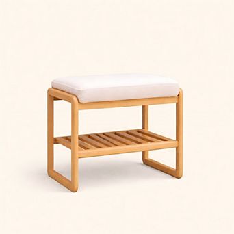 Lufeiya Natural Solid Wood Shoe Bench with Cushion