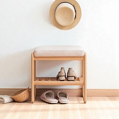 Lufeiya Natural Solid Wood Shoe Bench with Cushion