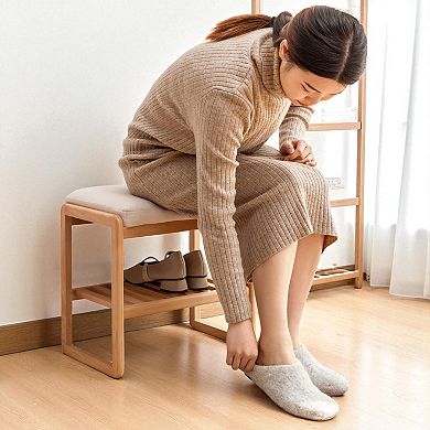 Lufeiya Natural Solid Wood Shoe Bench with Cushion