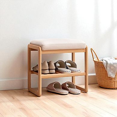Lufeiya Natural Solid Wood Shoe Bench with Cushion