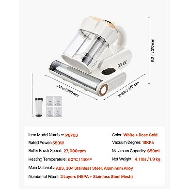 Lufeiya Mattress Vacuum Cleaner 550W 18Kpa Handheld with Filter, 60 Heating