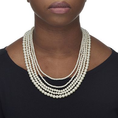 Simulated Pearl Silvertone and Goldtone Necklace and Earring Set, 20 inches