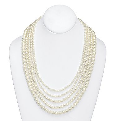 Simulated Pearl Silvertone and Goldtone Necklace and Earring Set, 20 inches