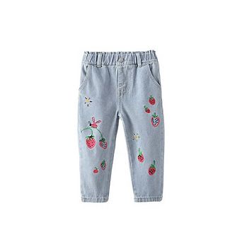 Arrival Autumn Baby Kids Girls Strawberry Pattern Denim Pants