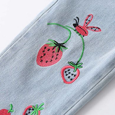 Arrival Autumn Baby Kids Girls Strawberry Pattern Denim Pants