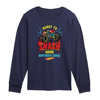Toddler Boy Hot Wheels Ready To Smash Some Birthday Cake! Long Sleeve Graphic Tee