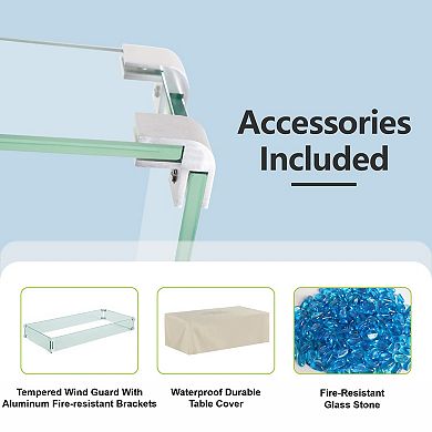 42" Rectangular Propane Fire Pit Table 50,000 BTU Fireplace Table with Wind Guard（Black）