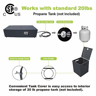 42" Rectangular Propane Fire Pit Table 50,000 BTU Fireplace Table with Wind Guard（Black）