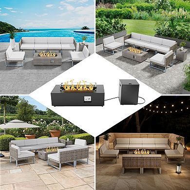 42" Rectangular Propane Fire Pit Table 50,000 BTU Fireplace Table with Wind Guard（Black）