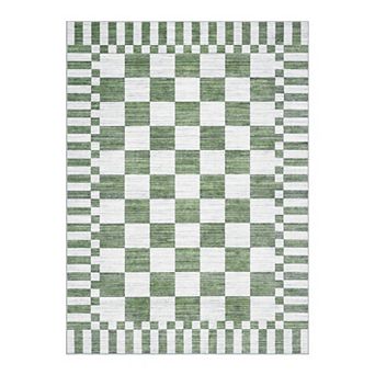 Geometric Machine Washable Checkerboard Area Rug Non Slip Low Pile Carpet for Living Room Bedroom