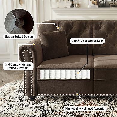Merax Chesterfield Velvet Loveseat Sofa with Ottoman