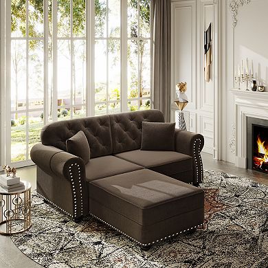 Merax Chesterfield Velvet Loveseat Sofa with Ottoman