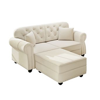 Merax Chesterfield Velvet Loveseat Sofa with Ottoman