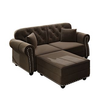 Merax Chesterfield Velvet Loveseat Sofa with Ottoman