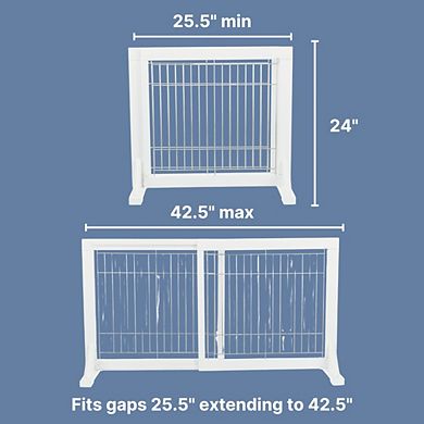 Adjustable Wooden Freestanding Pet Gate, Tall Step Over, Expands to 42.5"