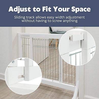 Adjustable Wooden Freestanding Pet Gate, Tall Step Over, Expands to 42.5"