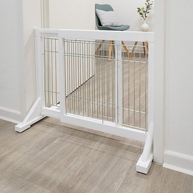 Adjustable Wooden Freestanding Pet Gate, Tall Step Over, Expands to 42.5"