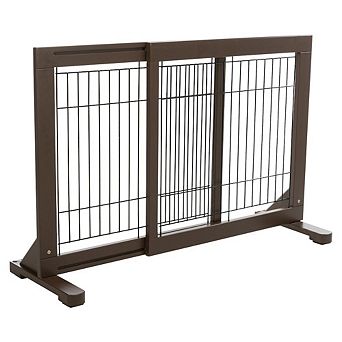 Adjustable Wooden Freestanding Pet Gate, Tall Step Over, Expands to 42.5"