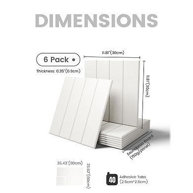 6-Pack Felt Bulletin Board Tiles, 11.8"x11.8", 40 Adhesive Tabs, Sound Absorbing, DIY Design