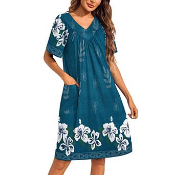 Ekouaer Womens House Dress Floral Print Nightgowns Moomoo Dresses with Pockets