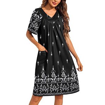 Ekouaer Womens House Dress Floral Print Nightgowns Moomoo Dresses with Pockets