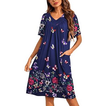 Ekouaer Womens House Dress Floral Print Nightgowns Moomoo Dresses with Pockets