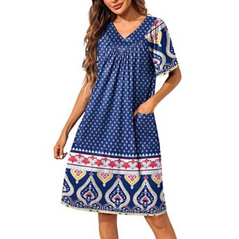 Ekouaer Womens House Dress Floral Print Nightgowns Moomoo Dresses with Pockets