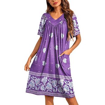 Ekouaer Womens House Dress Floral Print Nightgowns Moomoo Dresses with Pockets