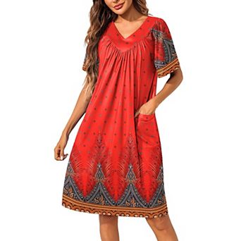 Ekouaer Womens House Dress Floral Print Nightgowns Moomoo Dresses with Pockets
