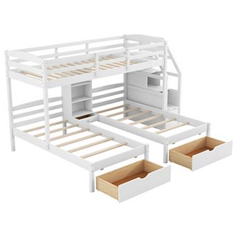 Merax Twin Triple Bunk Bed with Storage Drawers & Staircase Shelves