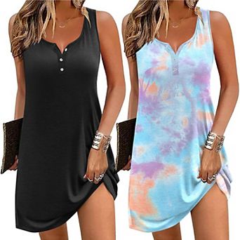 Ekouaer Tank Nightgowns for Women 2 Pack Night Gown Sleeveless Sleepwear Soft Sleep Dress