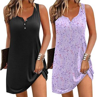 Ekouaer Tank Nightgowns for Women 2 Pack Night Gown Sleeveless Sleepwear Soft Sleep Dress